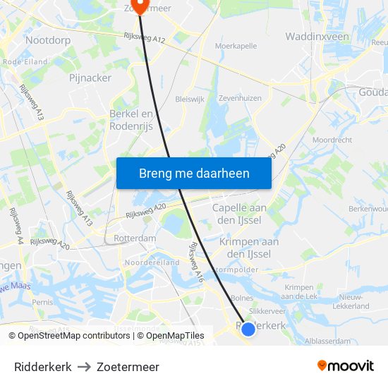 Ridderkerk to Zoetermeer map