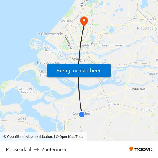 Roosendaal to Zoetermeer map
