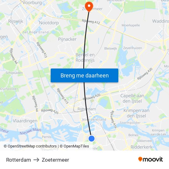 Rotterdam to Zoetermeer map