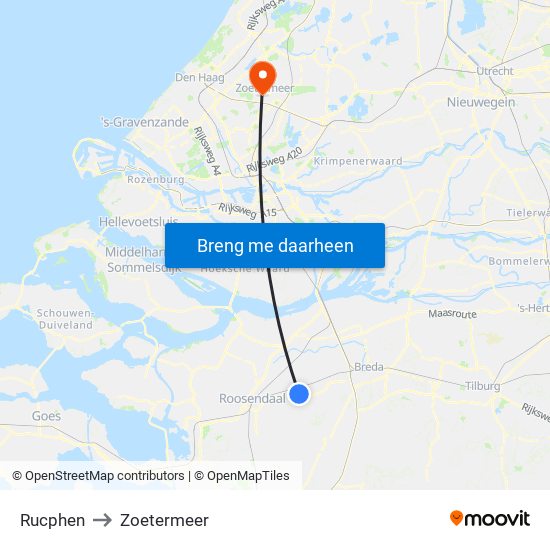 Rucphen to Zoetermeer map