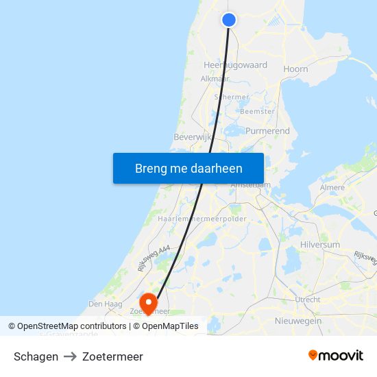 Schagen to Zoetermeer map
