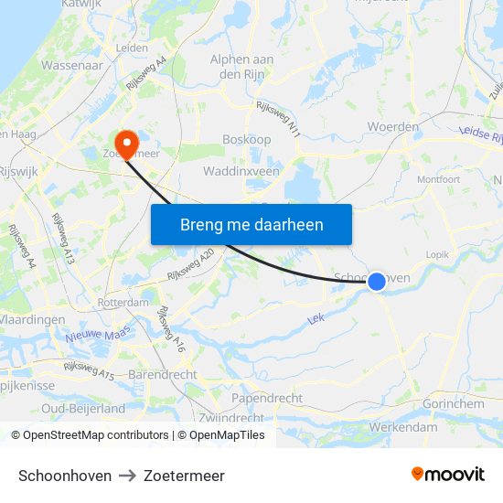 Schoonhoven to Zoetermeer map