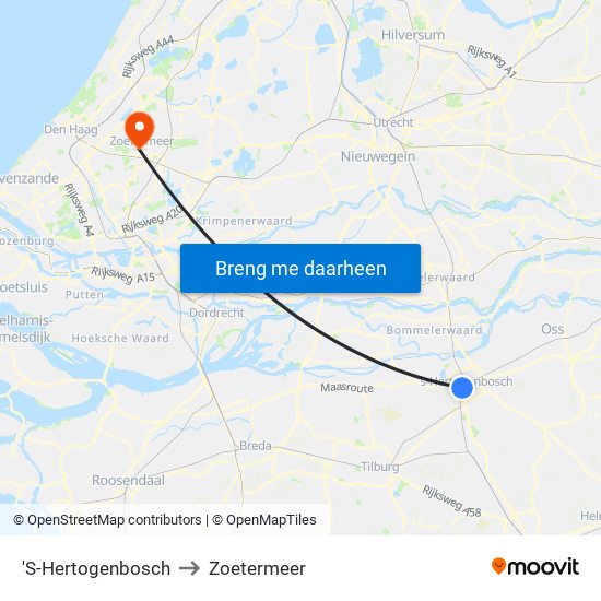 'S-Hertogenbosch to Zoetermeer map