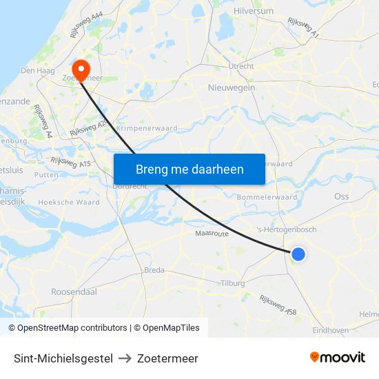 Sint-Michielsgestel to Zoetermeer map