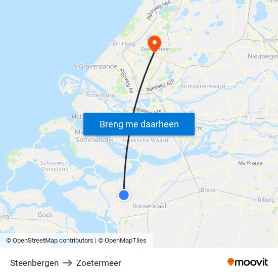 Steenbergen to Zoetermeer map