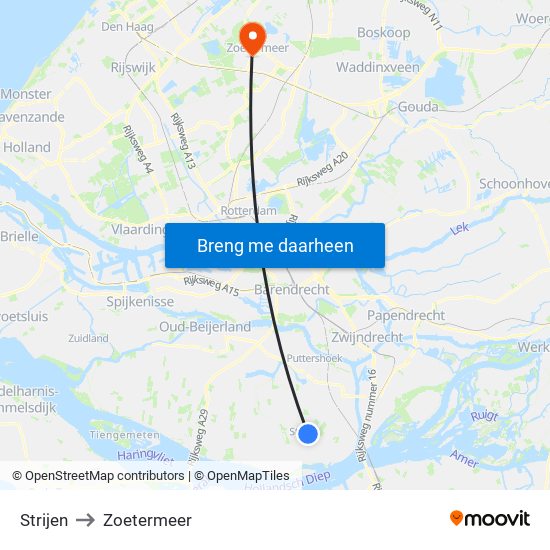 Strijen to Zoetermeer map