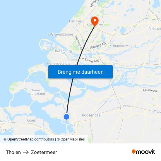 Tholen to Zoetermeer map