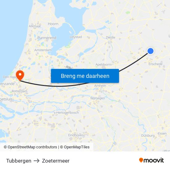 Tubbergen to Zoetermeer map