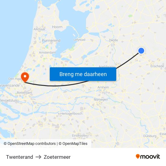 Twenterand to Zoetermeer map
