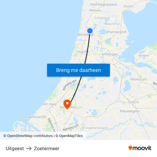 Uitgeest to Zoetermeer map
