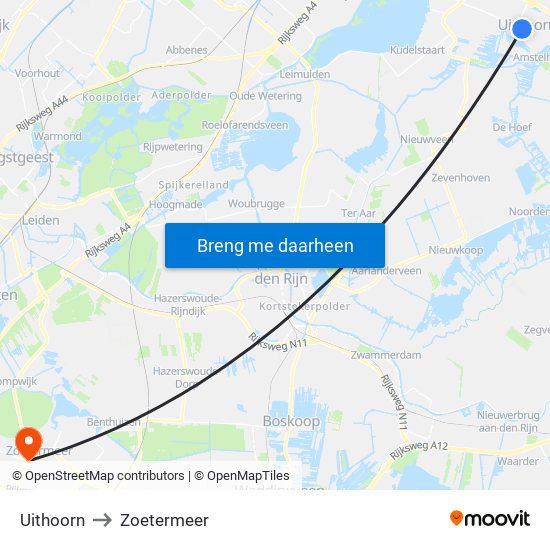 Uithoorn to Zoetermeer map