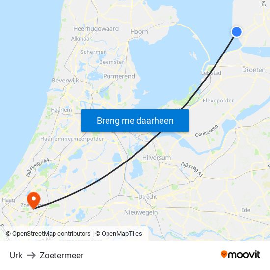 Urk to Zoetermeer map
