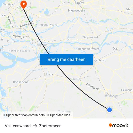 Valkenswaard to Zoetermeer map