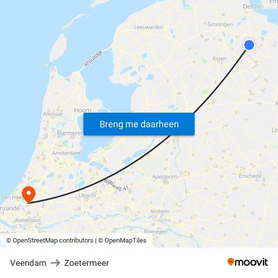 Veendam to Zoetermeer map