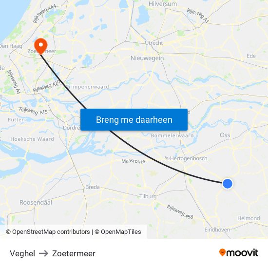 Veghel to Zoetermeer map