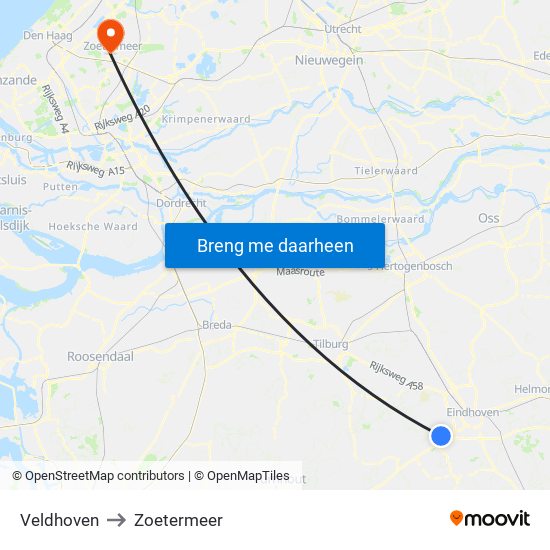 Veldhoven to Zoetermeer map