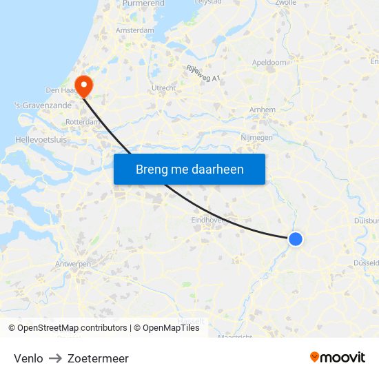 Venlo to Zoetermeer map