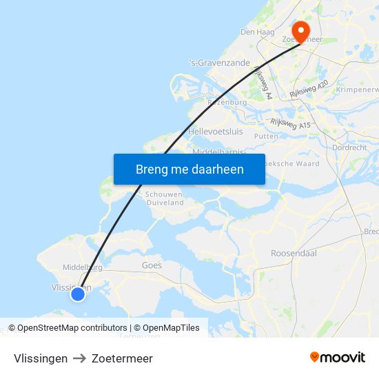 Vlissingen to Zoetermeer map
