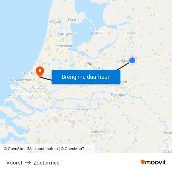 Voorst to Zoetermeer map