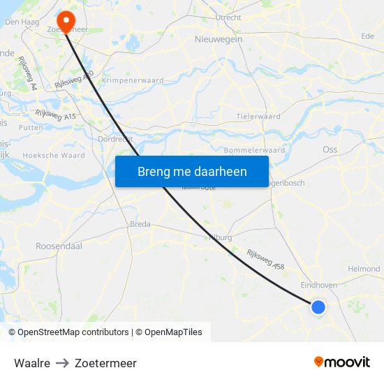 Waalre to Zoetermeer map