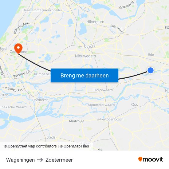 Wageningen to Zoetermeer map