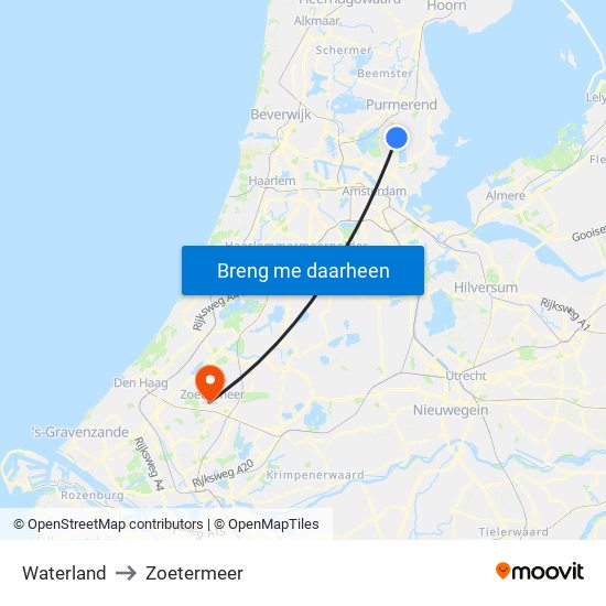 Waterland to Zoetermeer map