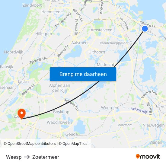 Weesp to Zoetermeer map