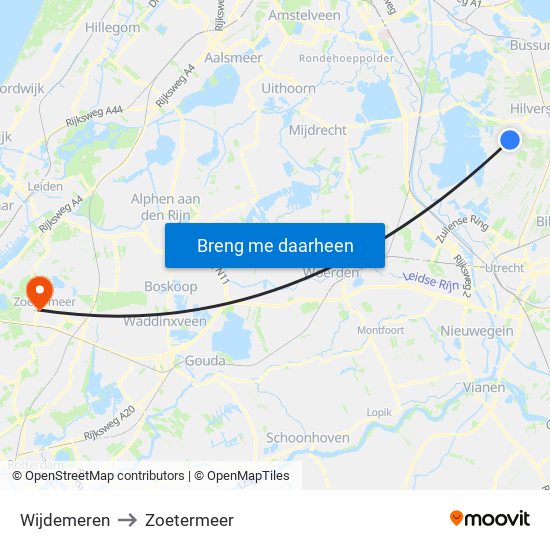 Wijdemeren to Zoetermeer map