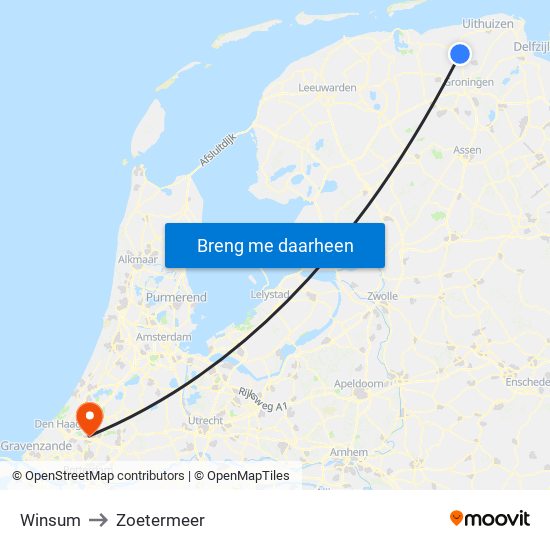 Winsum to Zoetermeer map