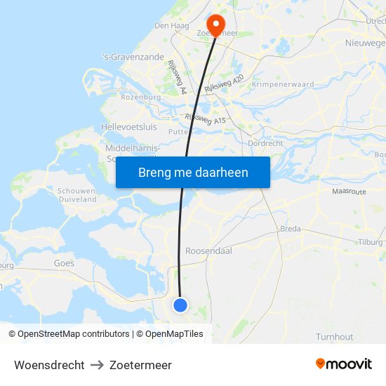 Woensdrecht to Zoetermeer map