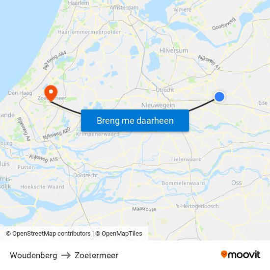 Woudenberg to Zoetermeer map
