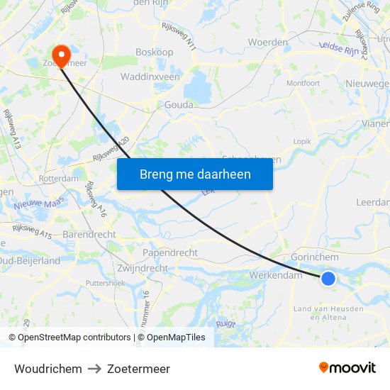 Woudrichem to Zoetermeer map