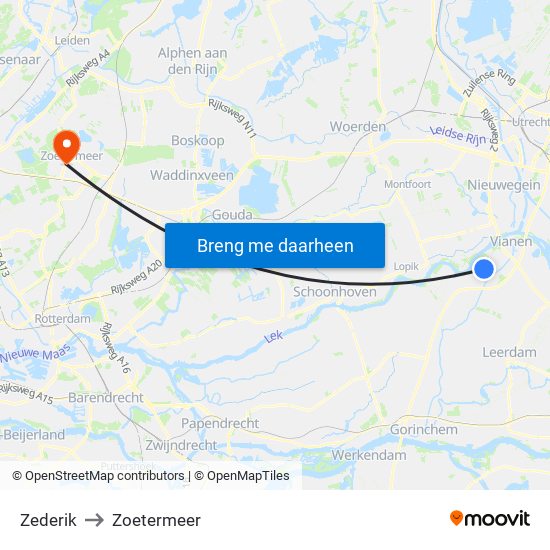 Zederik to Zoetermeer map