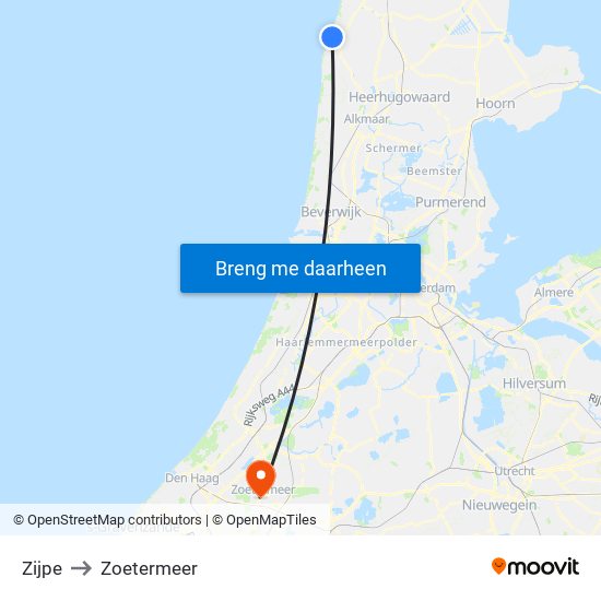 Zijpe to Zoetermeer map