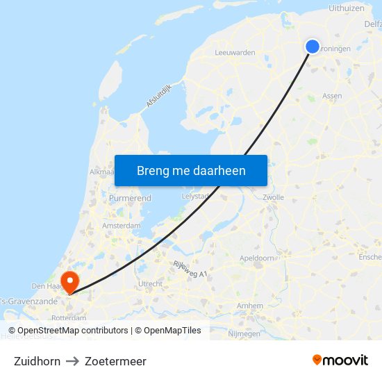 Zuidhorn to Zoetermeer map