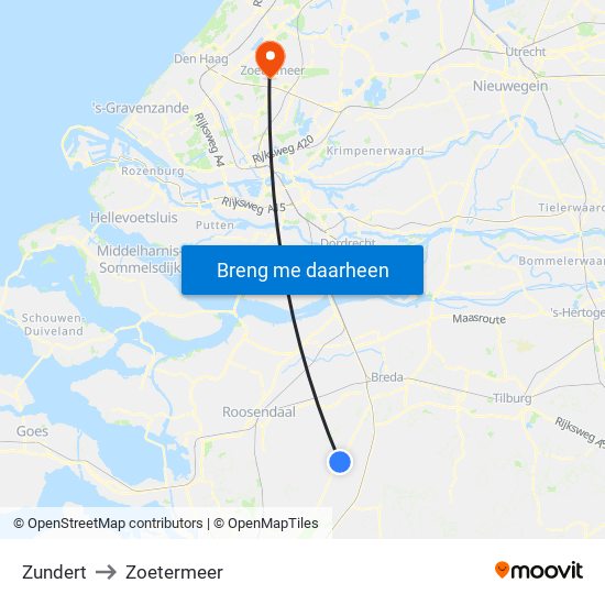 Zundert to Zoetermeer map