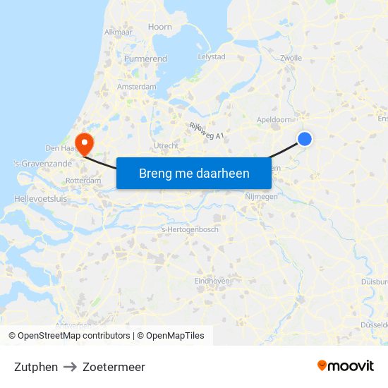 Zutphen to Zoetermeer map