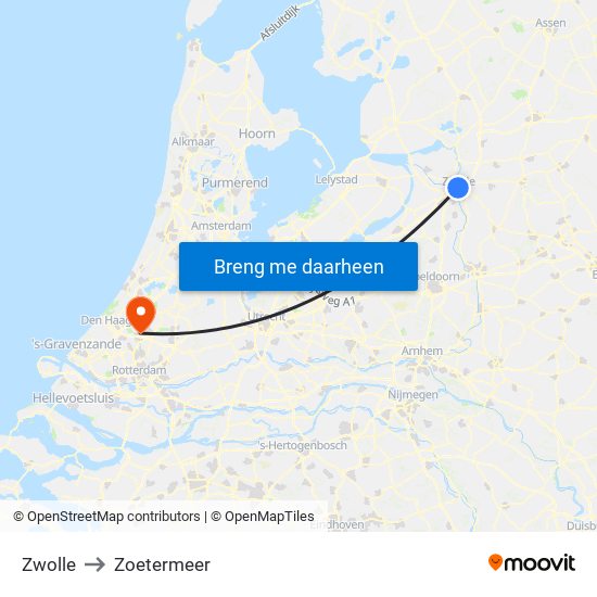 Zwolle to Zoetermeer map