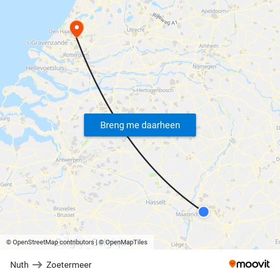 Nuth to Zoetermeer map