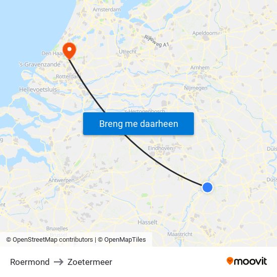 Roermond to Zoetermeer map