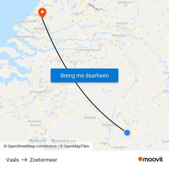 Vaals to Zoetermeer map