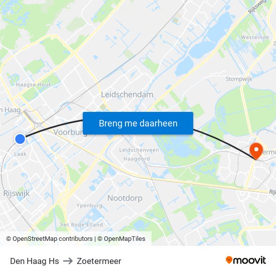 Den Haag Hs to Zoetermeer map