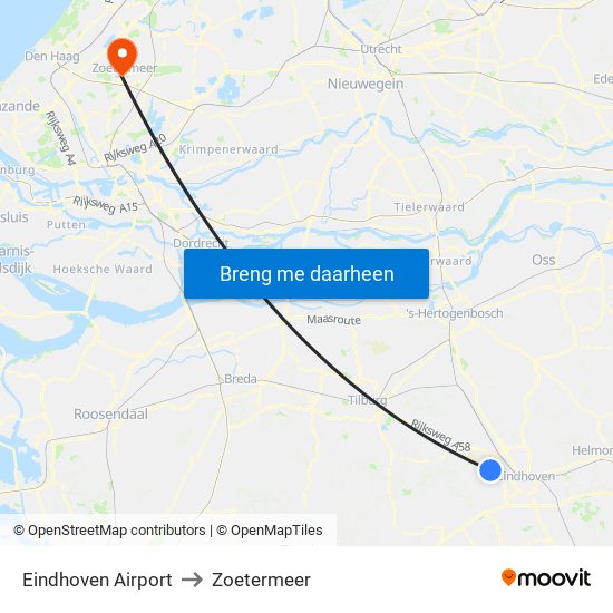 Eindhoven Airport to Zoetermeer map