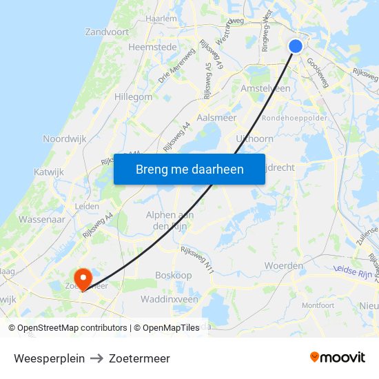 Weesperplein to Zoetermeer map