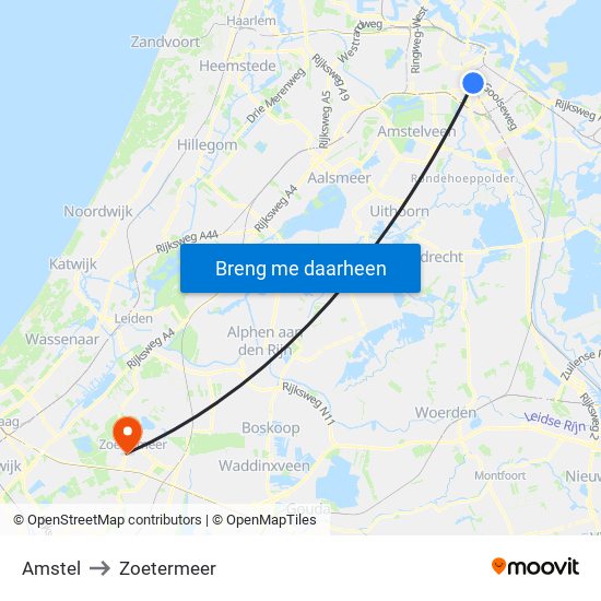Amstel to Zoetermeer map