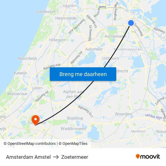 Amsterdam Amstel to Zoetermeer map