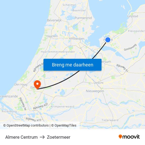 Almere Centrum to Zoetermeer map
