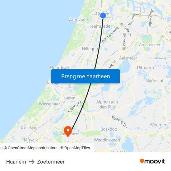 Haarlem to Zoetermeer map