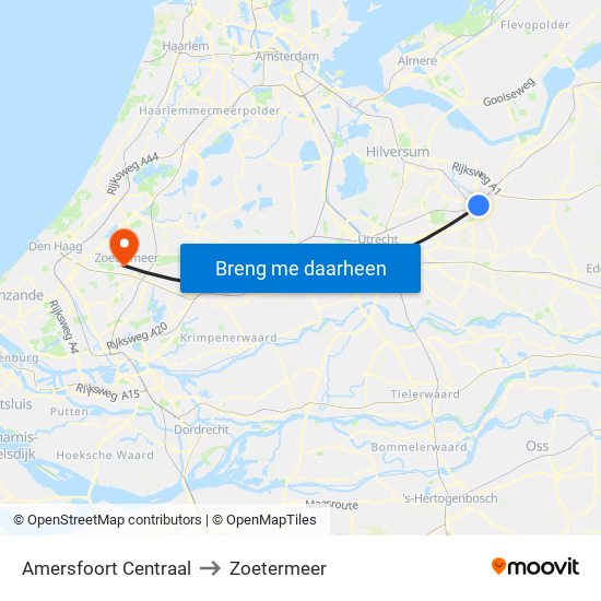 Amersfoort Centraal to Zoetermeer map