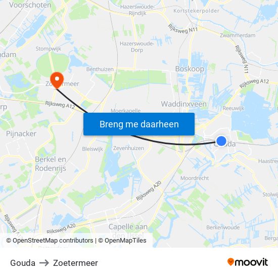 Gouda to Zoetermeer map